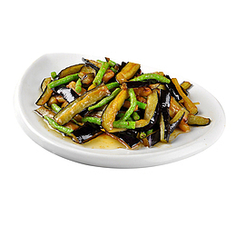 豆角烧茄子 清淡 圆形菜碟  