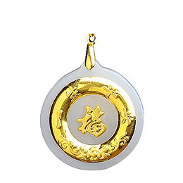 白玉平安扣金镶玉一生平安福字金
