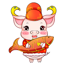 小福猪手抱金鱼免抠PNG