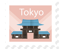 矢量图邮票日本东京景点