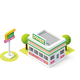 卡通路边小饭店建筑物设计
