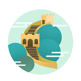 手绘卡通北京长城