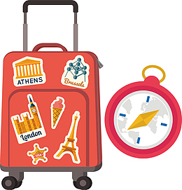 红色旅行箱指南针旅游用品元素矢