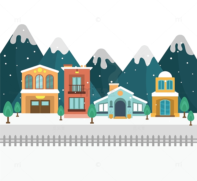 冬天下雪的美丽小镇