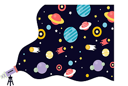 卡通天文望远镜星球