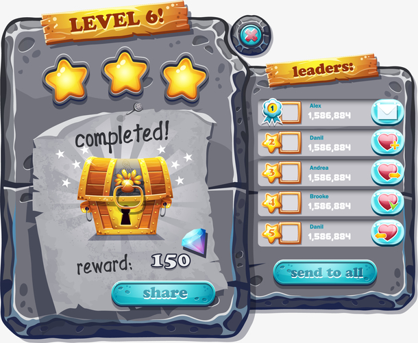 卡通游戏通关弹窗ui设计