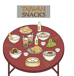 矢量卡通一桌子食物