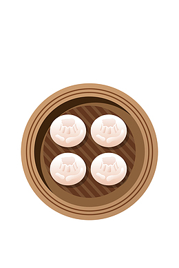 手绘蒸笼卡通包子免抠