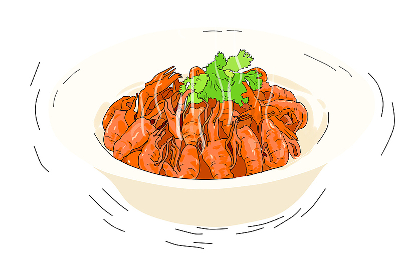 长沙旅游卡通手绘美食小龙虾