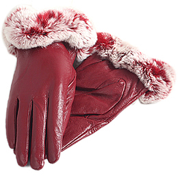 奢华獭兔毛冬季真皮加棉加厚手套