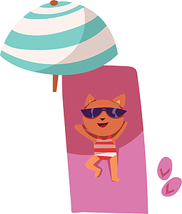 夏日沙滩日光浴猫咪
