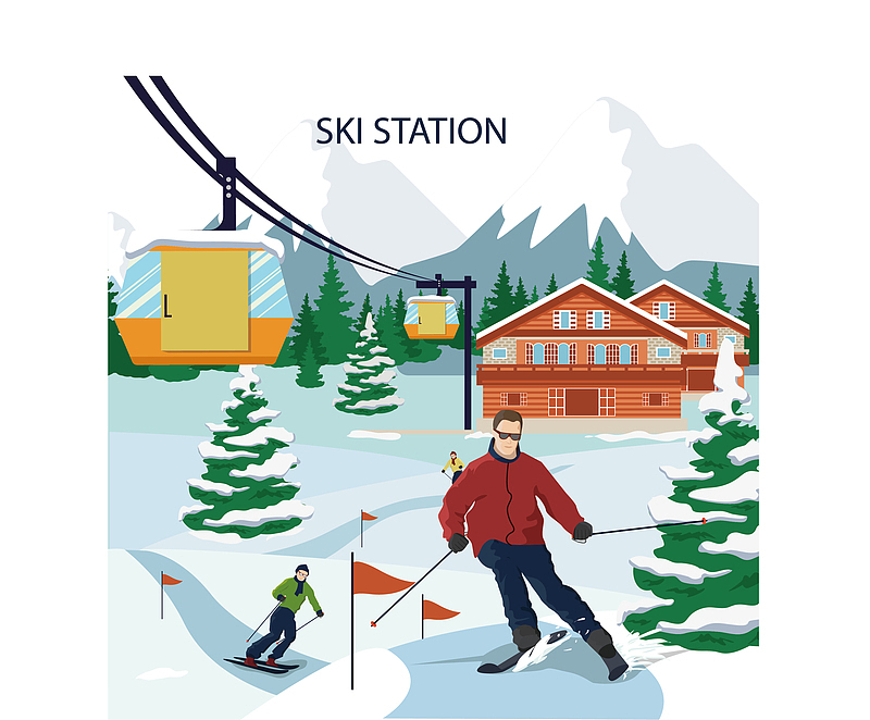 冬季滑雪场滑雪的人