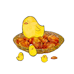 卡通手绘鸡仔饼素材