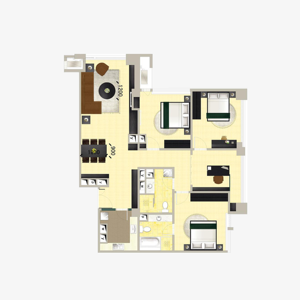 室内设计彩色平面图素材免费下载_觅元素