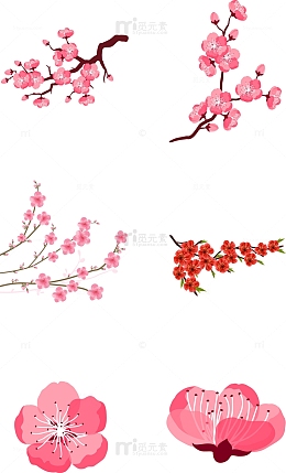 彩绘桃枝桃花矢量