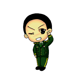 卡通眨眼比V手势的解放军素材