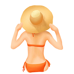 夏日主题手绘卡通比基尼美女背影