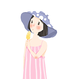 手绘夏日女孩吃冰棍