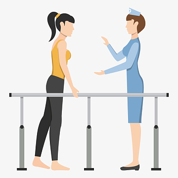 卡通风格女护士指导病人走路矢量