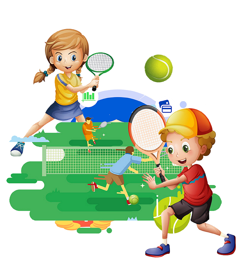 卡通手绘网球运动场插画
