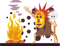矢量手绘卡通萨满魔法插画