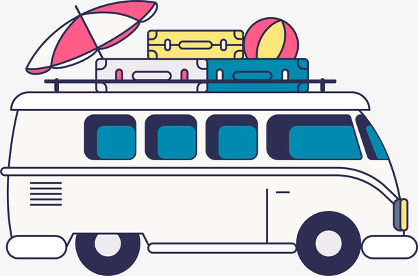 手绘清新旅行大巴车素材免费下载_觅元素