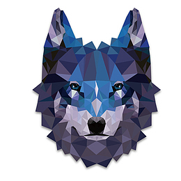 蓝色狼卡通彩色花纹动物头像