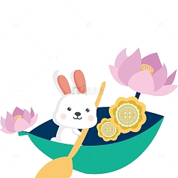 划船的小兔子设计矢量图