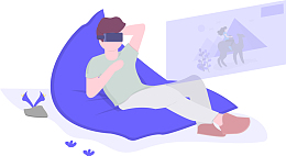 水彩卡通看电影的男士