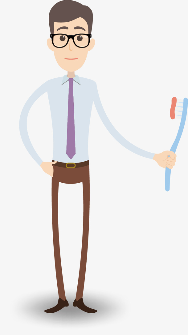 矢量图水彩拿着牙刷的男士