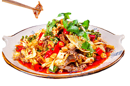 筷子夹肉酸辣鸡杂