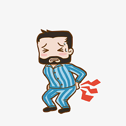 卡通腰痛穿着病号服的男子素材