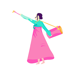 卡通手绘美丽的朝鲜族女孩