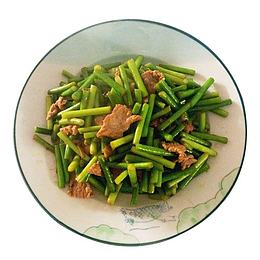 小盘美食菜品蒜台炒肉