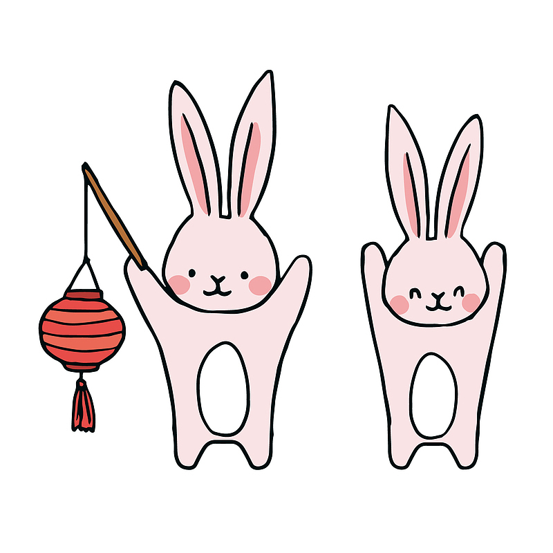手绘中秋节拿着灯笼的小兔子设计