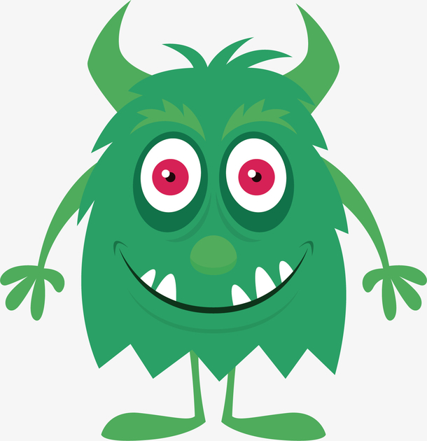 矢量图手绘卡通绿色怪物