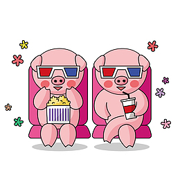 彩色手绘3D看电影元素