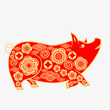 aipng卡通猪年形象装饰图案pngc4d卡通福字立体猪装饰图案aipng卡通