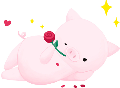 2019新年躺着手拿玫瑰花的猪装饰