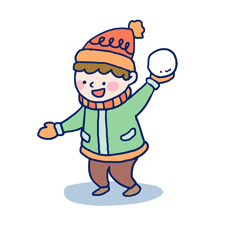 手绘扔雪球的小男孩矢量免抠图