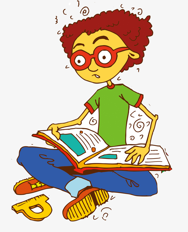 卡通手绘沉迷书海的学霸