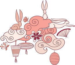 粉红祥云中秋玉兔