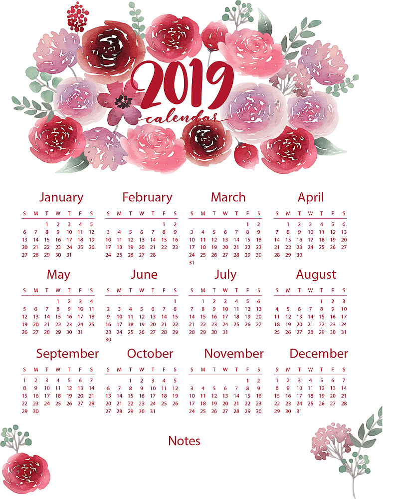 粉紫色花丛新年日历