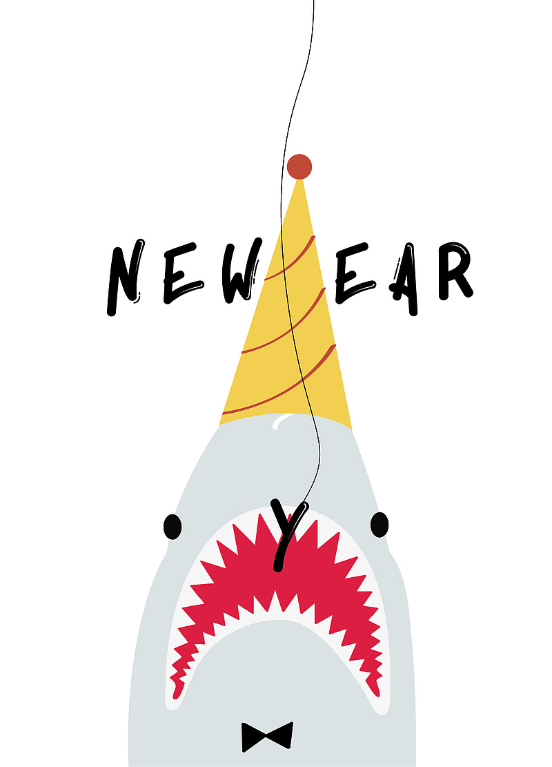 新年快乐卡通鲨鱼