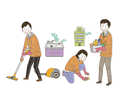 大扫除的一家人