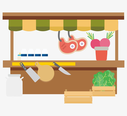 手绘卡通肉食生肉店