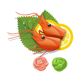 矢量卡通手绘美味鲜虾头菜肴免抠