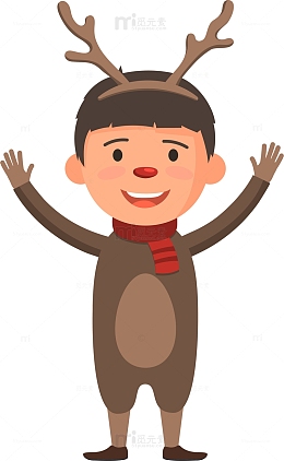 手绘圣诞节头戴鹿角的男孩装饰