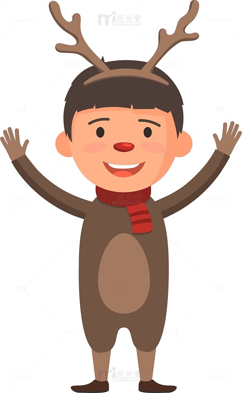 手绘圣诞节头戴鹿角的男孩装饰