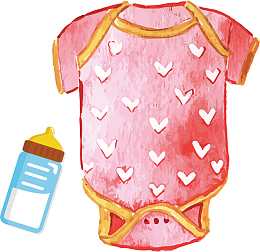 水彩水墨卡通婴儿用品婴儿服奶瓶
